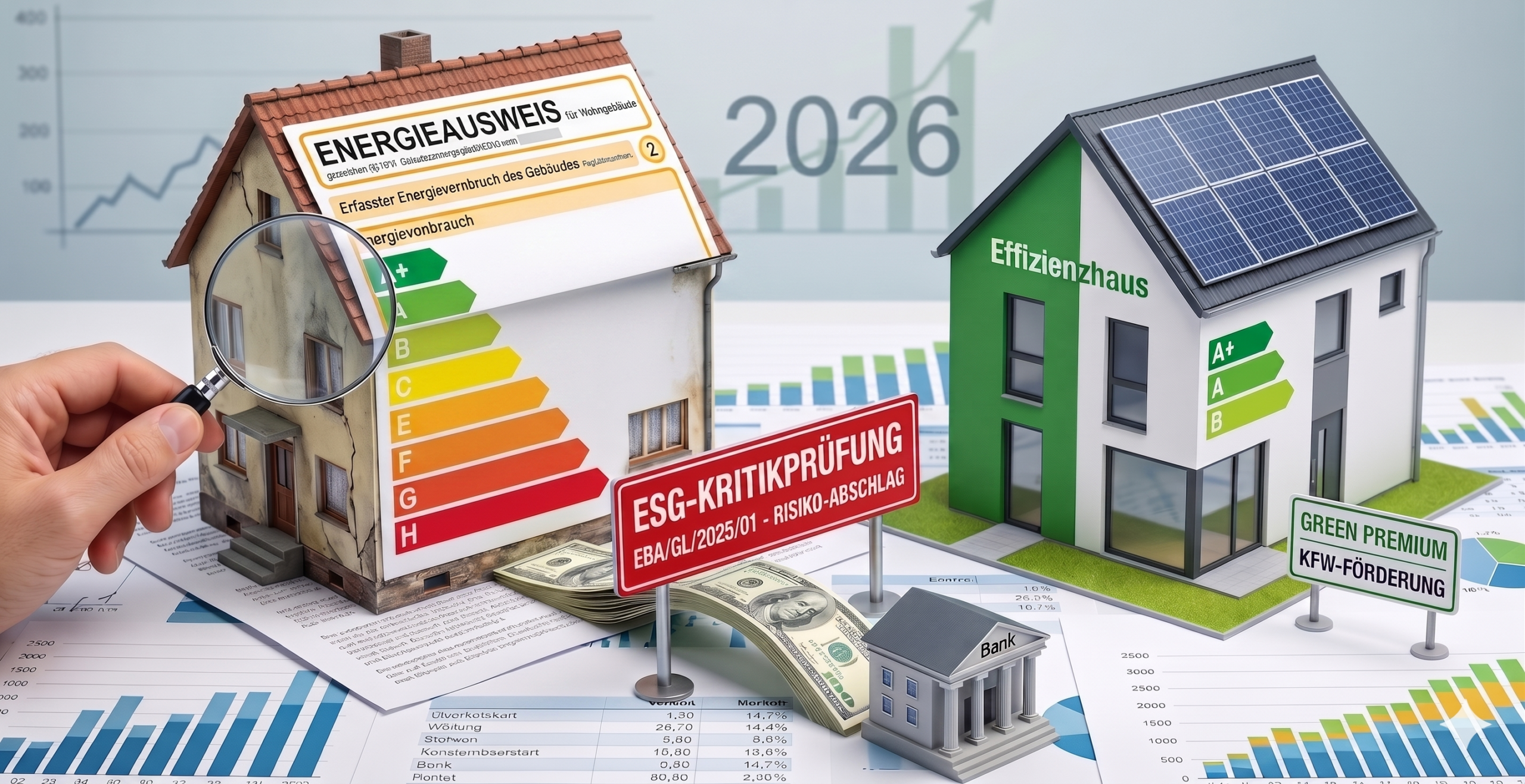 Modellvergleich zur Baufinanzierung 2026: Ein unsaniertes Haus mit ESG-Kritikprüfung und ein grünes Effizienzhaus mit KfW-Förderung